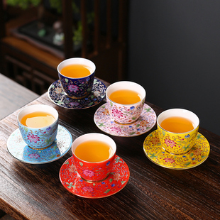 高端功夫陶瓷品茗杯主人杯个人，杯珐琅彩茶具，家用单只泡茶杯宫廷风