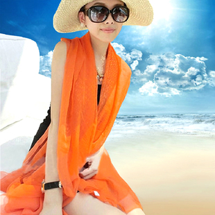 韩版丝巾女夏季纯色纱巾防嗮围巾雪纺两用超长大披肩沙滩巾薄装饰