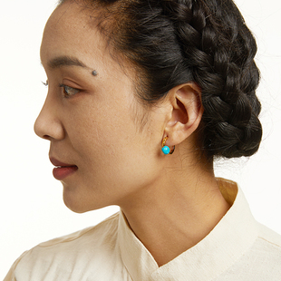 乌垛-绿松石，西藏护魂石藏式原矿绿松石首饰，设计极简耳环耳饰