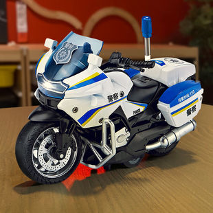 仿真警笛鸣音铁骑摩托车国宾警车，回力合金模型，带灯光炫酷儿童玩具
