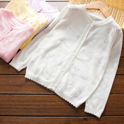 女童夏季薄款长袖针织开衫，儿童镂空调衫，宝宝防晒服小外套披肩外搭