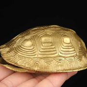 纯黄铜乌龟壳铜手把件把玩工具龟壳工艺品送书送铜钱铜龟壳摆件