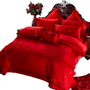喜被新婚庆(新婚庆，)四件套大红长绒棉欧式刺绣花全棉结婚床上用品六十件套