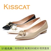 kisscat接吻猫2023羊皮低跟尖头，水钻饰扣女单鞋ka43500-12