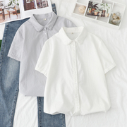 2023夏季白色短袖衬衫，女纯棉韩版宽松百搭职业蕾丝花边半袖衬衣