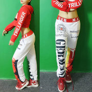 韩版时尚JAZZ练舞裤宽松直筒束脚运动嘻哈街舞裤女团队比赛演出服