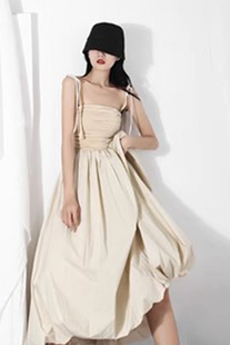 阿力仙娜2023秋法式原创设计感高腰显瘦气质裹胸裙蓬蓬裙连衣裙
