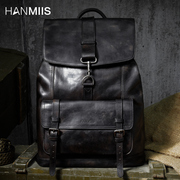 hanmiis头层牛皮大容量双肩包旅行袋，包全真皮男士背包书包