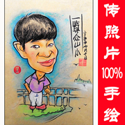 漫画肖像照片手绘真人卡通绘画人物配景A4相框装裱中国画东汉学堂