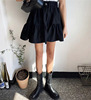 夏季韩国东大门高腰，a字半身裙伞裙女抽绳拼接蓬蓬，小黑裙褶皱短裙
