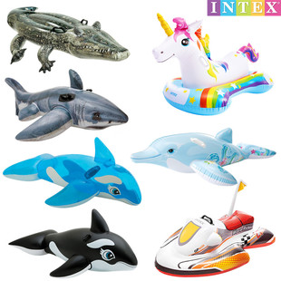 INTEX水上充气坐骑独角兽带把手游泳圈浮排 海龟 鲨鱼 鳄鱼蓝鲸鱼