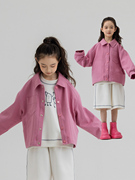 韩国2024女童牛仔外套春秋，款儿童甜美粉色，春装上衣大童宽松休闲