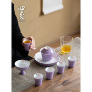 景德镇手绘桃花陶瓷盖碗茶杯，茶喝茶复古套家用客厅功夫茶道礼盒装