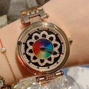 女士石英手表钢带款会镶钻潮流个性时尚，圆形玫瑰普通国产腕表