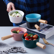 日式陶瓷米饭碗带木柄家用餐具汤面碗沙拉碗，北欧创意水果碗甜品碗