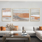 现代简约三联画客厅装饰画橙色北欧抽象大气壁画轻奢竖版大幅挂画