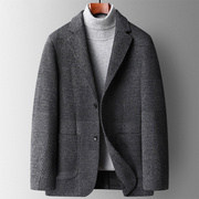 aulx毛呢西装外套修身格子，西装潮流休闲羊绒外套，男中年高端商务款