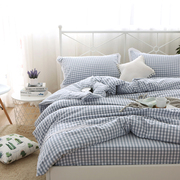 格子床单老粗布床单双人纯棉100%棉吸汗透气粗布床单蓝灰色