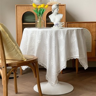 法式复古轻奢田园风白色蕾丝布，ins风餐桌，圆桌桌布盖布日系茶几布
