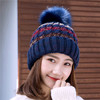 帽子女冬天休闲韩版潮时尚毛球条纹保暖针织帽冬季加绒护耳毛线帽