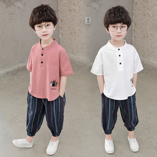 儿童唐装男童短袖套装汉服夏季中国风民族服装中式古装小男孩薄款