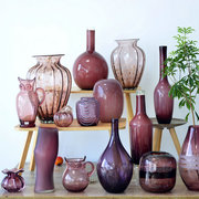 海曼尼手工玻璃花瓶紫色透明系，简约创意水培，插花摆件装饰客厅0330