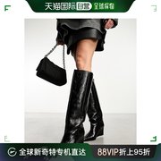 香港直邮潮奢 ASOS 女士Cali premium 设计皮质坡跟及膝靴子(黑色