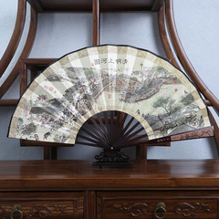 男扇10寸扇刷古工艺定制风士折雕刻绢丝绸印典古风扇子中国