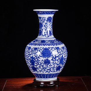 景德镇陶瓷器花瓶插花摆件青花瓷仿古中式家居，客厅博古架小装饰品