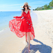 春夏女装性感优雅气质，雪纺长裙连衣裙，泰国三亚海边度假沙滩裙