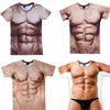 创意搞笑肌肉男t恤3D纹身衣服立体图案个性假腹肌胸肌肉短袖t恤潮