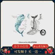 北冥有鱼 原创鲸鱼纹身贴防水男女持久情侣 手绘性感花臂刺青贴纸
