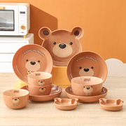 卡通陶瓷餐具碗碟套装一人食学生儿童可爱盘子家用饭碗面碗可微波