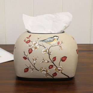 美式田园小号纸巾盒 欧式复古陶瓷抽纸盒 餐桌茶几装饰工艺品摆件