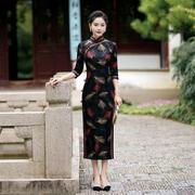 2024年春秋季中国风修身复古时尚优雅大方长款长袖旗袍连衣裙
