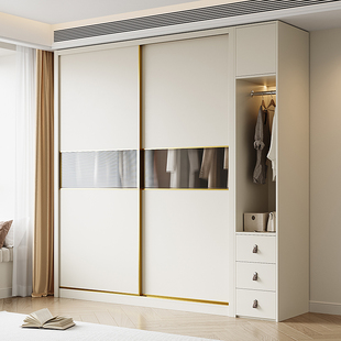 实木衣柜推拉门家用卧室，小户型省空间移门衣橱，现代简约杉木板柜子