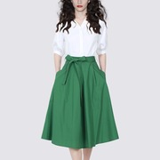 欧美小香风高级感职业短袖，名媛气质衬衫，半身裙两件套装女夏季