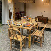 竹桌竹椅中式庭院竹桌椅组合老式竹编家具纯手工编织复古风竹方桌