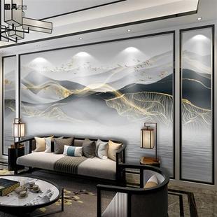 新中式电视背景墙k壁纸，客厅墙布抽象壁纸写意线条山水墨画大气