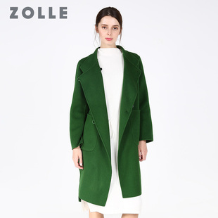 ZOLLE因为立领毛呢外套女中长款不规则羊毛呢子大衣冬装2018