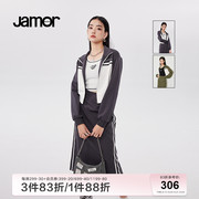 Jamor立领简约短外套套装女春季拼接撞色辣妹时尚套装加末