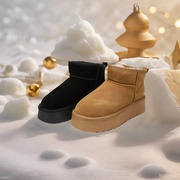 gnc松糕底雪地靴女商场，同款冬季短筒增高棉鞋保暖加绒加厚短靴
