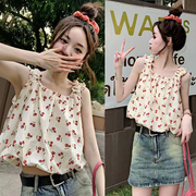 小个子樱桃娃娃衫无袖上衣女夏季韩版甜美设计感小众吊带背心