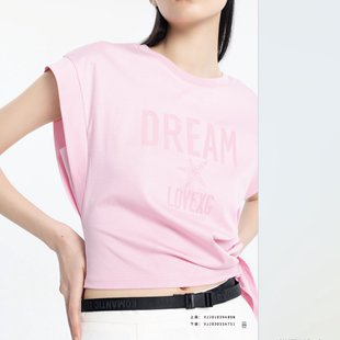 xg雪歌粉色蝙蝠袖T恤女短袖2024夏休闲套头上衣XJ201039A808