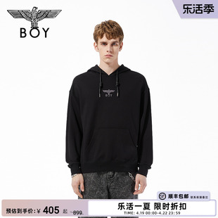 强在势BOYLONDON秋季男女款烫紫金印花连帽套头卫衣N04019