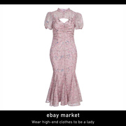 ebay洋气名媛超好看气质，新中式盘扣高端人鱼公主仙气鱼尾连衣裙子