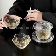 玄冰玻璃茶杯公道杯盖碗碟套装，日式家用功夫，茶具配件分茶器品茗杯