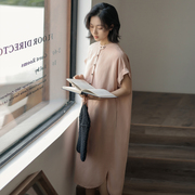 无谓韩式文艺2024夏季女装宽松短袖休闲气质直筒棉麻连衣裙女