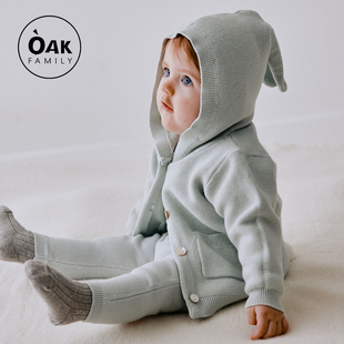 oakfamily毛衣婴儿外套，宝宝春装2024连帽上衣，男女儿童开衫针织