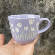 紫色郁金香陶瓷小容量马克杯轻巧办公喝水茶杯子咖啡牛奶杯早餐杯